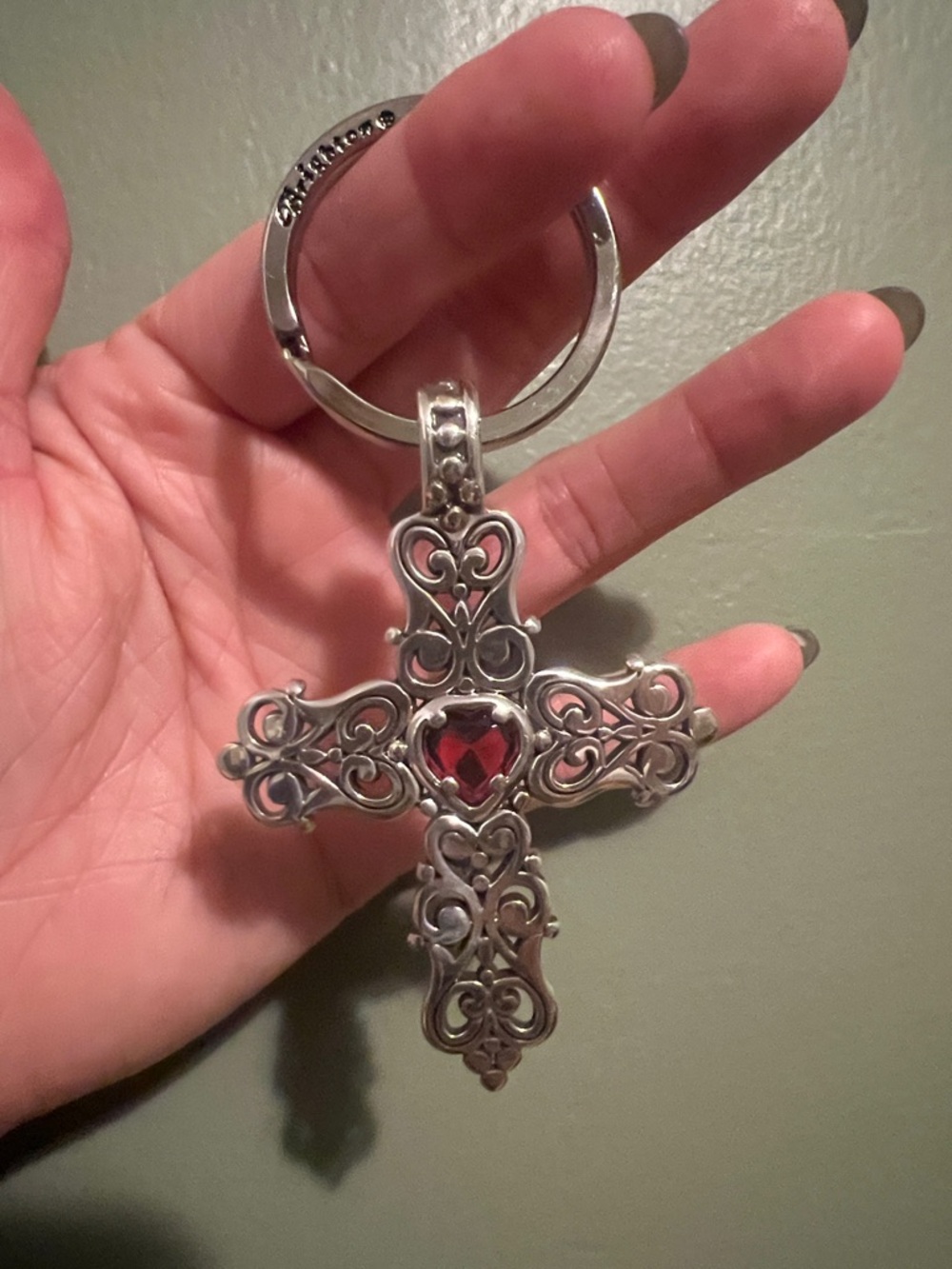 Brighton Silver Endless Love Cross Red Heart Keychain